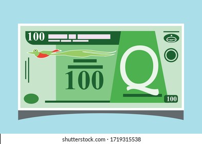 SK: 100 Guatemalan Quetzal Banknotes paper money vector icon logo illustration and design. Guatemala business, payment and finance element. Can be used for web, mobile, infographic, and print.EPS 10 