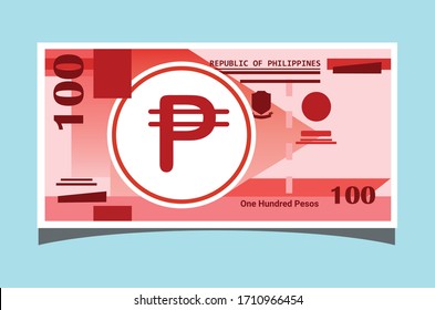 SK: 100 Philippine Peso Banknotes paper money vector icon logo illustration and design. Philippine business, payment and finance element. Can be used for web, mobile, infographic, and print.