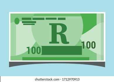 SK: 100 South African Rand Banknotes Paper Money Vector Icon Logo Illustration And Design. South Africa Business, Payment And Finance Element. Can Be Used For Web, Mobile, Infographic, And Print.