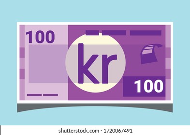 SK: 100 Swedish Krona banknotes paper money vector icon logo illustration and design. Sweden business, payment and finance element. Can be used for web, mobile, infographic, and print.EPS 10 Vector.