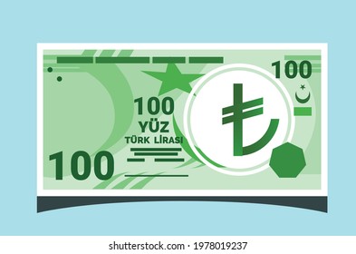 SK- 100 Turkish Lira Banknotes Paper Money Vector icon logo illustration and design. Turkey Business, Payment and Finance element. Can be used for web, mobile, infographic, and print. EPS file.