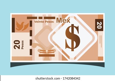 SK- 20 Mexican Peso Banknotes Paper Money Vector Icon Logo Illustration and Design. Mexico Business, Payment and Finance Element. Can be Used for Web, Mobile, Infographic, and Print.