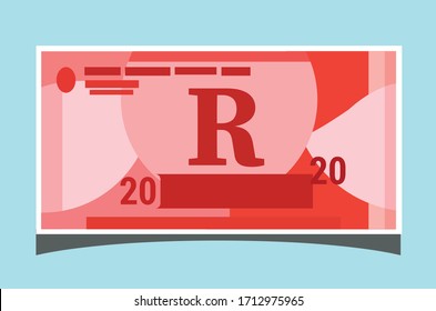 SK: 20 South African Rand Banknotes Paper Money Vector Icon Logo Illustration And Design. South Africa Business, Payment And Finance Element. Can Be Used For Web, Mobile, Infographic, And Print.