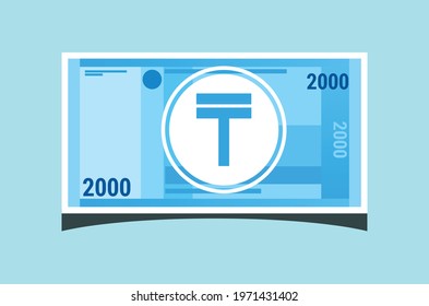 SK- 2000 Kazakhstani Tenge KZT Banknotes Paper Money Vector Icon Logo Illustration Design. Kazakhstan Business, Payment and Finance Concept Element. Can be Used for Digital and Print Infographic.eps