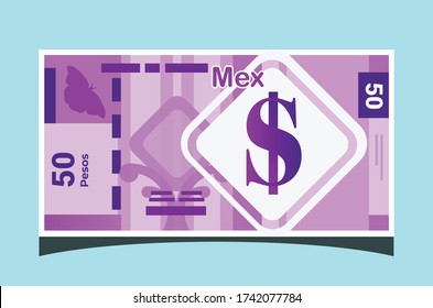 SK- 50 Mexican Peso Banknotes Paper Money Vector Icon Logo Illustration and Design. Mexico Business, Payment and Finance Element. Can be Used for Web, Mobile, Infographic, and Print.