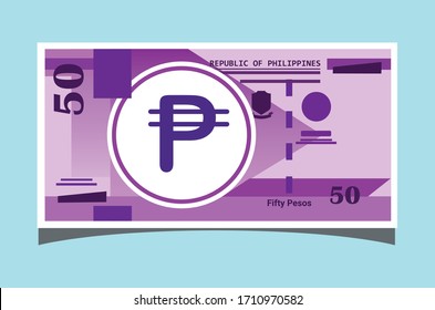 SK: 50 Philippine Peso Banknotes paper money vector icon logo illustration and design. Philippine business, payment and finance element. Can be used for web, mobile, infographic, and print.