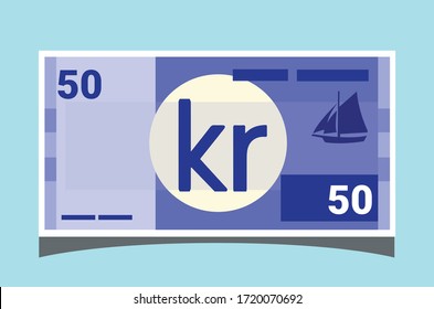 SK: 50 Swedish Krona banknotes paper money vector icon logo illustration and design. Sweden business, payment and finance element. Can be used for web, mobile, infographic, and print.EPS 10 Vector.