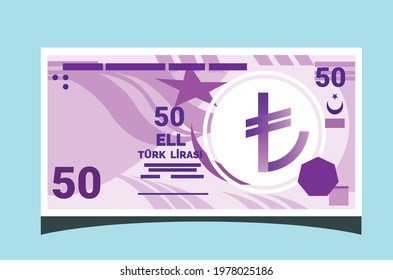 SK- 50 Turkish Lira Banknotes Paper Money Vector icon logo illustration and design. Turkey Business, Payment and Finance element. Can be used for web, mobile, infographic, and print.