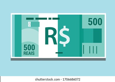 SK: 500 Brazilian Real Banknotes money vector icon logo illustration and design. Brazil currency, business, payment and finance element. Can be used for web, mobile, infographic, and print. svg