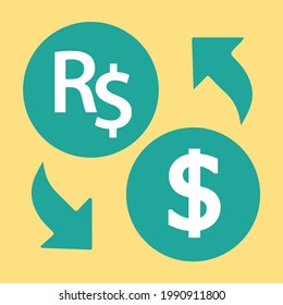 SK- Brazilian Real BRL Exchange to US Dollar USD vector icon logo illustration design. Can be used for web, mobile, infographic and print. svg