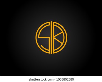SK Circle Shape golden yellow Letter logo Design