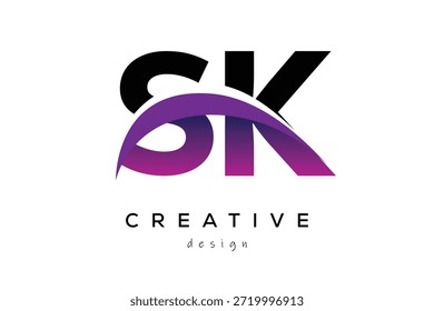 SK kreatives und modernes Buchstabenlogo-Design mit kreativem violettem Wellenabstrakt Letzteres Logo-Konzept.