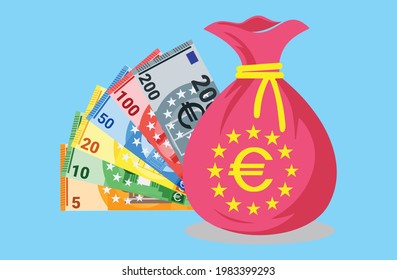 SK- Euro money bundle sack bag vector icon logo and design. EU European Union, Eurozone and Monetary Agreement Currency, Business, Payment and Finance Element.