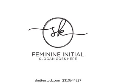 SK handwriting logo with circle template vector logo of initial signature, wedding, fashion, floral and botanical with creative template.