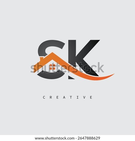 SK House Letter Logo – Creative Real Estate Monogram with Roof Shape and Home Icon for Property, Architecture and Modern Branding Identity