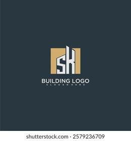 SK initial letter building logo for real estate with square design