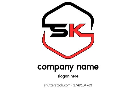 Ilustración del vector de plantilla de diseño del logotipo de la carta inicial de SK.