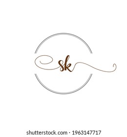 SK Initial Logo Handwriting template letter illustration