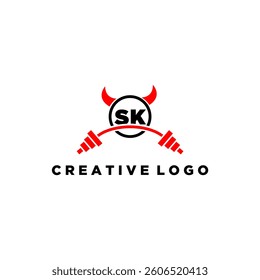 SK initial monogram for fitnes or gym logo with devil style design
