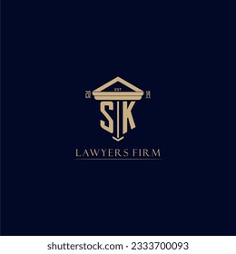 Logotipo inicial de la firma de ley de monograma SK con diseño de hitos