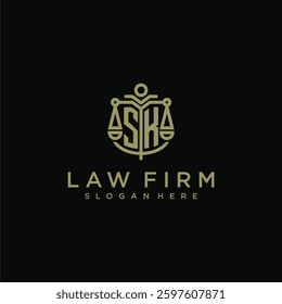SK initial monogram logo for lawfirm with scale vector design