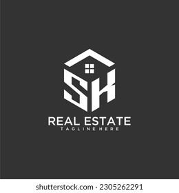 SK initial monogram logo for real estate with polygon shape creative design