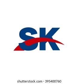 SK initial overlapping swoosh letter logo blue red