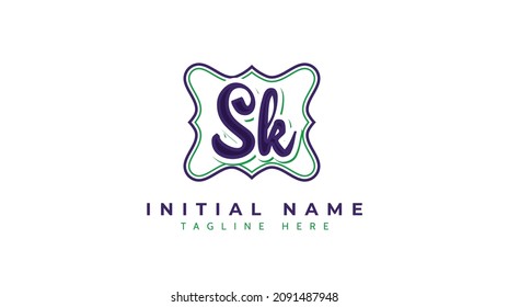 Sk Initials, handwriting logo vector