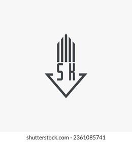 Ilustración del material del logotipo inmobiliario de SK. vector de logotipo