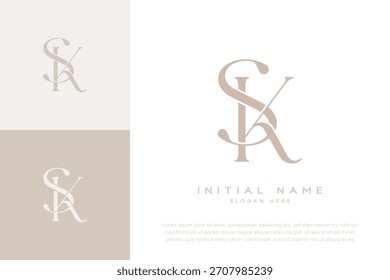 SK KS initial letter handwriting and luxury logo