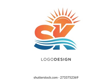 SK Letter Logo Monogram Sun Wave Diseño de marca moderno
