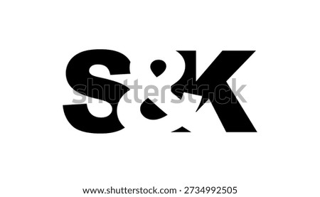 SK logo design in bold style. Black white identity symbol. Modern typography emblem. Corporate branding icon. Minimal business template.