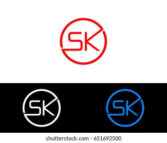 Sk Logo. Letter Design Vector with Red and Black Gold Silver Colors
