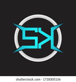 Monograma del logotipo SK con plantilla de diseño de forma circular y de cuatro ejes