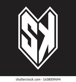 SK Logo monogram with emblem line style isolated on black background