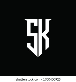SK logo monogram with emblem shield style design template