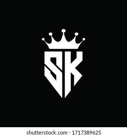 SK Logo Monogram Emblem Style With Crown Shape Design Template