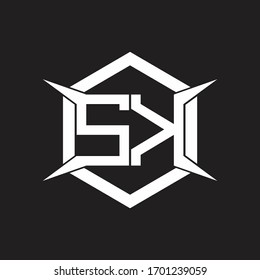Monograma del logotipo SK con hexágono y plantilla de diseño de forma de cuatro ejes