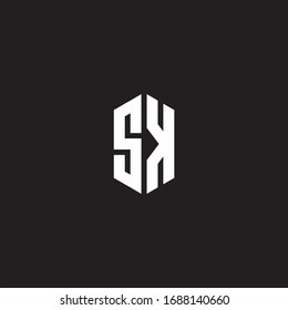 SK Logo monogram with hexagon shape style design template isolated on black background