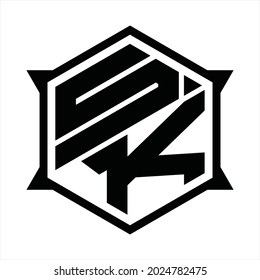 SK Logo monogram with hexagon and sharp shape design template
