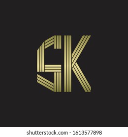 SK Logo monogram outline style linked isolated with gold colors
