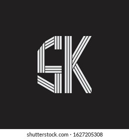 SK Logo monogram with outline style linked isolated on black background