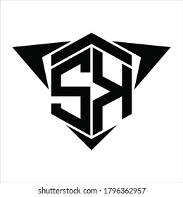 Monograma del logotipo SK con flecha de alas alrededor de la plantilla de diseño sobre fondo blanco