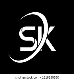 SK logo. S K design. White SK letter. SK/S K letter logo design. Initial letter SK linked circle uppercase monogram logo.