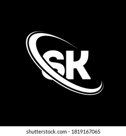 SK logo. S K design. White SK letter. SK/S K letter logo design. Initial letter SK linked circle uppercase monogram logo.	