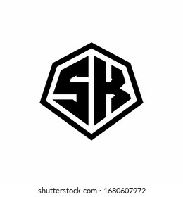 SK monogram logo with hexagon shape and line rounded style design template isolated on white background