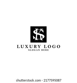 SK monogram vector logo. Two serif letters combined within a black box. Suitable for company, luxury product, jewelry, brand, and corporation.