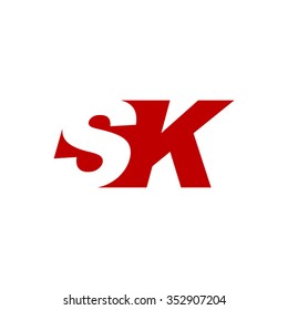 SK negative space letter logo red