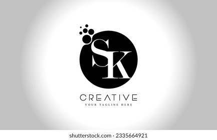 SK S K alphabet company letter logo design vector icon template simple black white circle dot dots creative abstract 