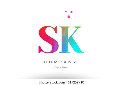 SK S K creative rainbow colors colored artistic alphabet company letter logo design vector icon template